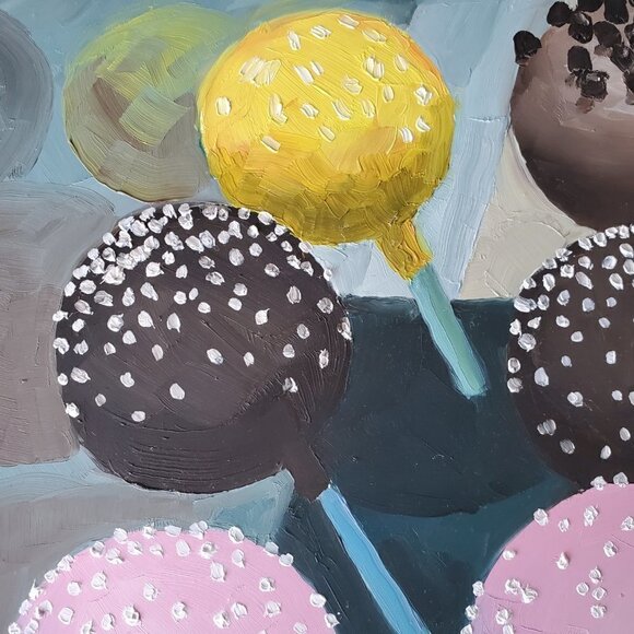 “Cake Pops“ Original oil painting on Cradled Wood Panel 8"w x 10"h x 2"d - Picture 5 of 8